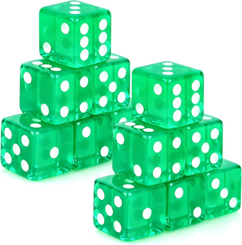 Abilat 12 Pieces 19mm Casino Dice Set Acrylic 6 Sided Game Dices Translucent Square Corner Dice for Casino Vegas Theme Birthday Party Supplies Table Games Board Games (Green) - Image 1